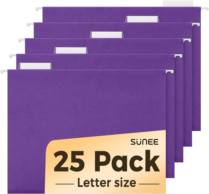 SUNEE 25 Pack Hanging File Folders, Purple Folders, Hanging File Folders Letter Size with 1/5-cut Tabs, Stay Organized for Your Home and Office Bulk File and Documents - Image 1